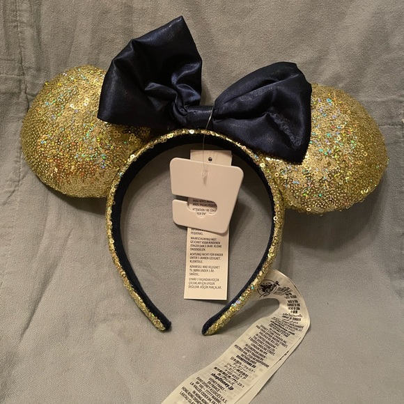 NEW Disney Parks Minnie Mouse Gold & Blue 50th Anniversary Ears Headband - Picture 1 of 3